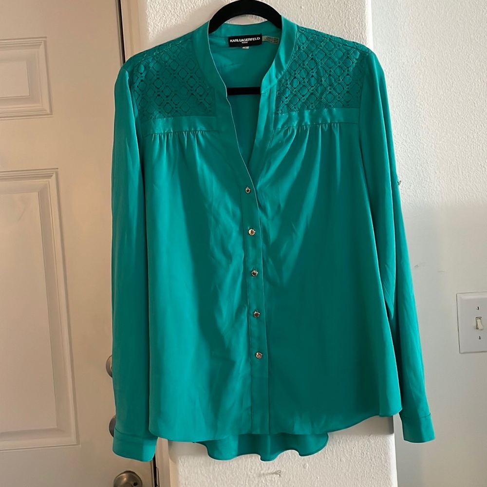 Karl Lagerfeld Button Down Blouse With Lace Insert Size L